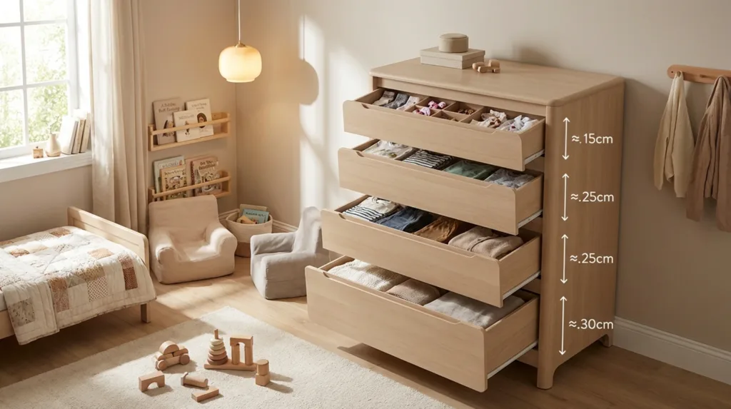 ilość i szerokość szulfady w komodzie w pokoju dla dziewczynki